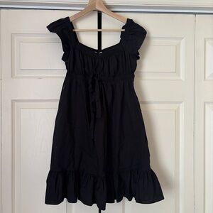 London Times Black Ruffle Babydoll Mini Dress | Size 4